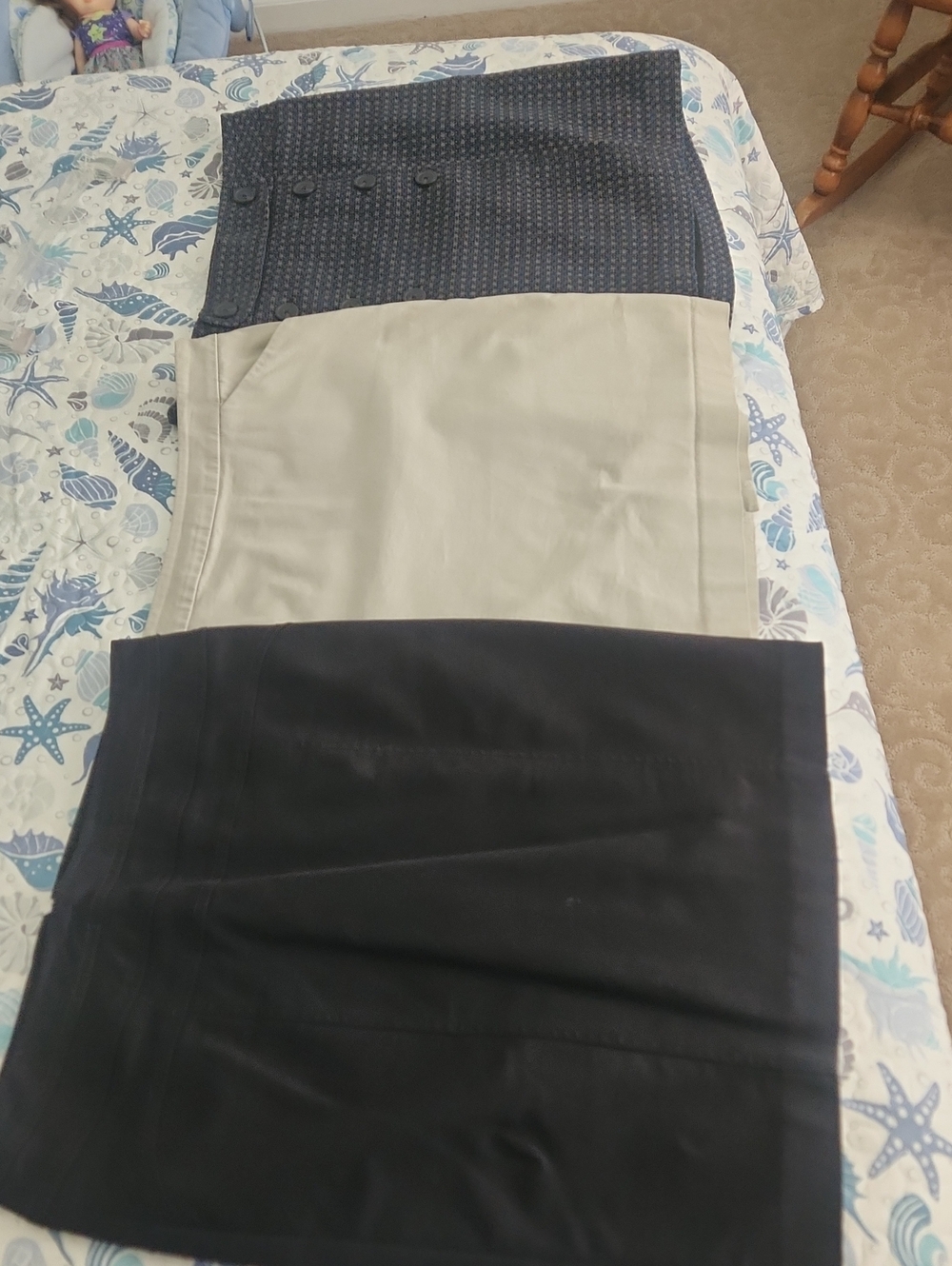 3 Skirt Bundle. Black, Navy with Pattern & Cream. All Sz. 12